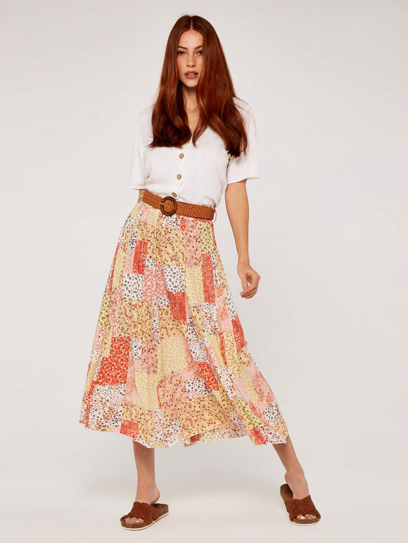 Ditsy Fusion Crinkle Skirt, Orange, large