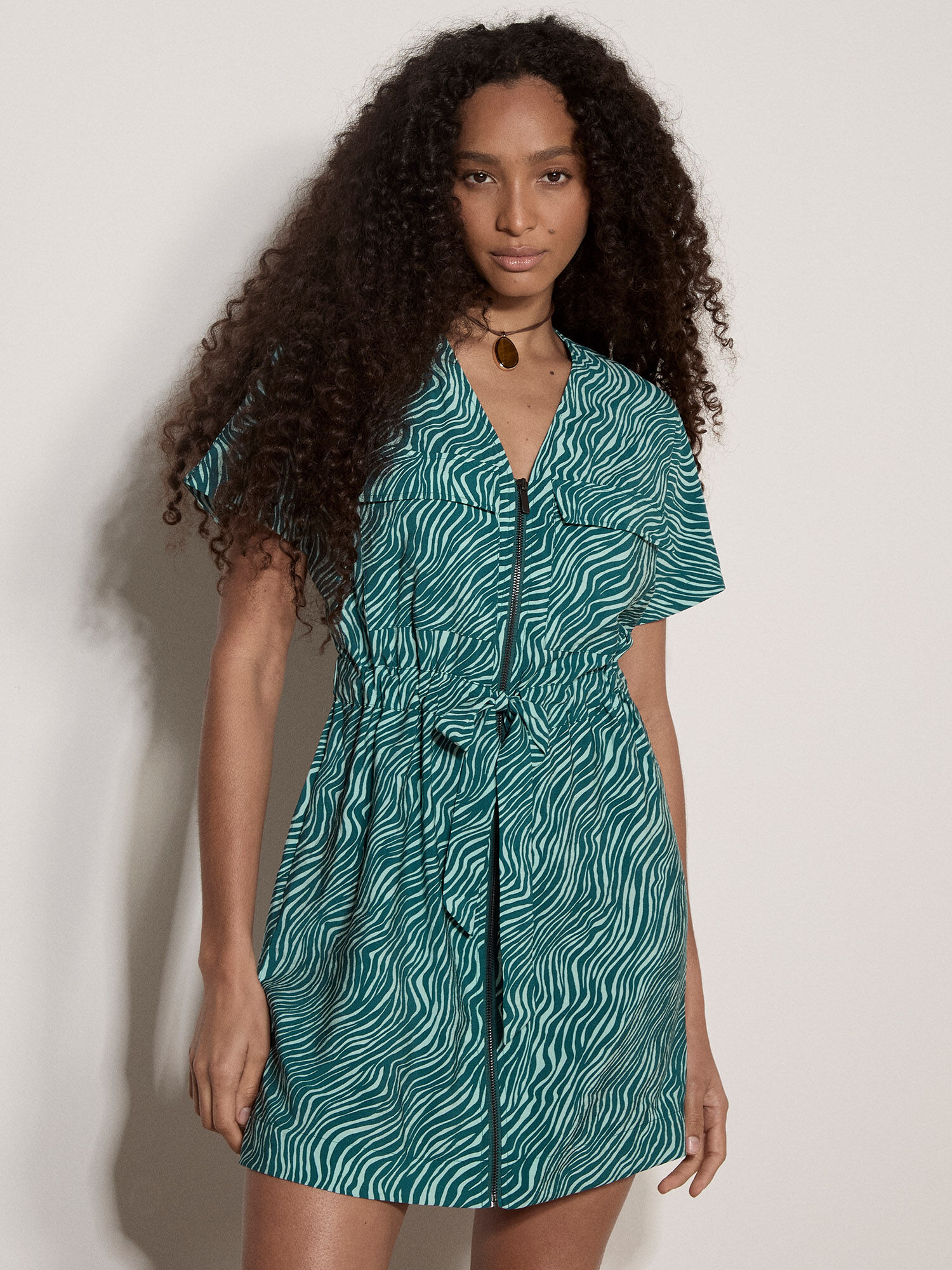 Zebra Print Zip-Down Mini Dress | Apricot Clothing