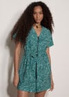 Zebra Print Zip-Down Mini Dress, Teal, large