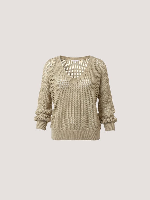Gold Shimmer Open Knit Jumper, Gold, large