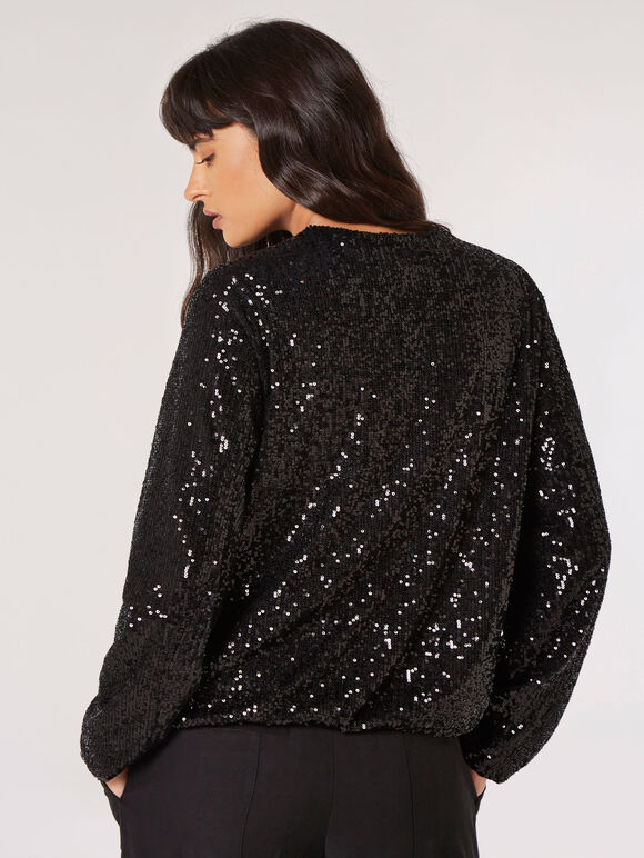 Sequins Bomber Jacket, Black, large