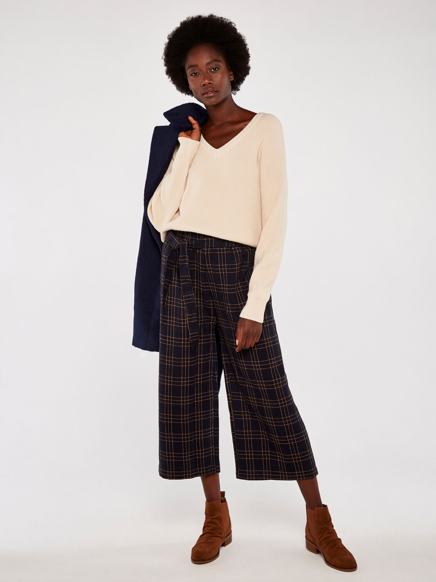 V Neck Ribbed Oversized Jumper Apricot Clothing