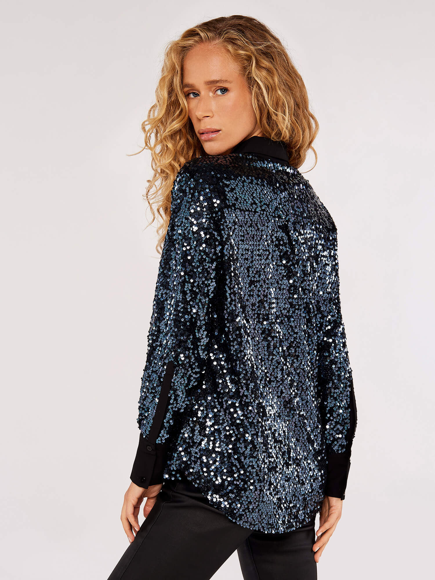 Sequin Button Down Shirt Apricot Clothing