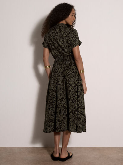 Animal Spot Print Shirt Midi Dress