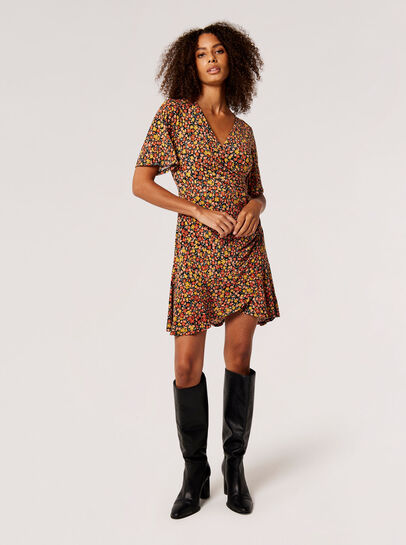 Ditsy Floral Wrap Mini Dress