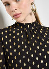 Gold Foil Print Crepe Top, Black, large