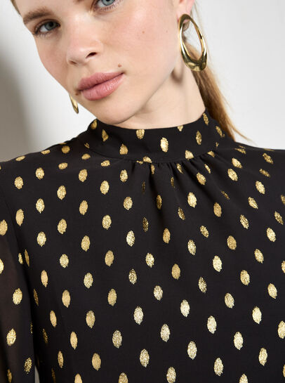 Gold Foil Print Crepe Top