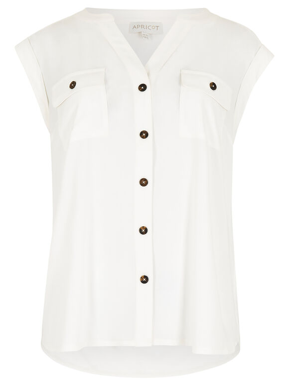 Sleeveless Utility Shirt, Cream, large