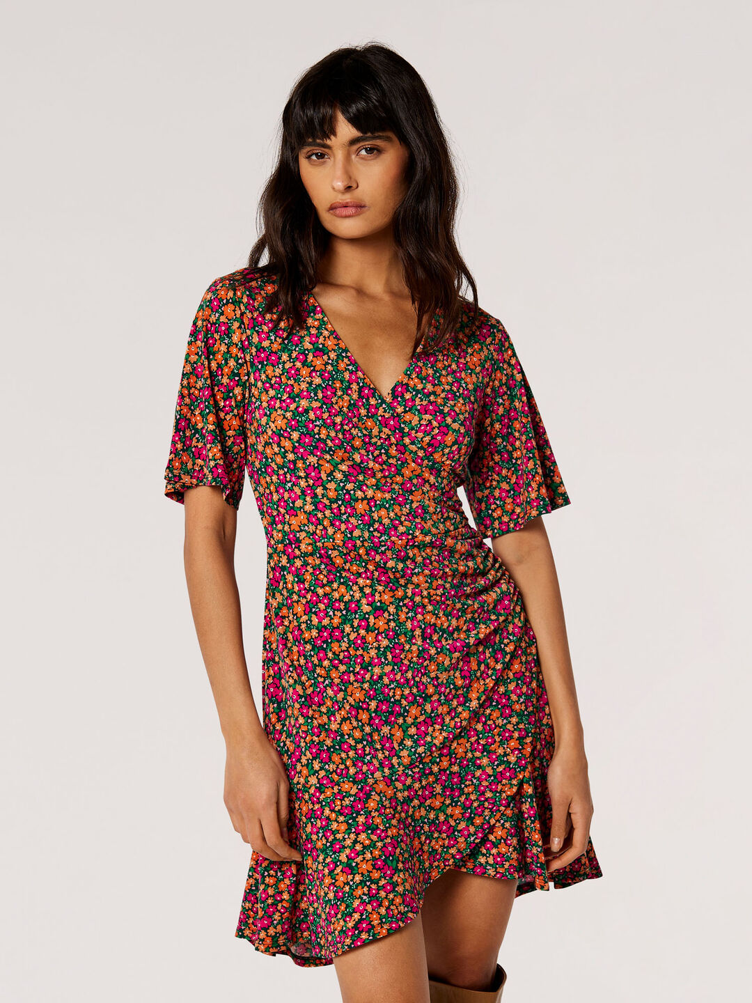 Image of Ditsy Floral Wrap Mini Dress