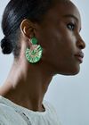 Raffia Gold Fan Earrings, Green, large