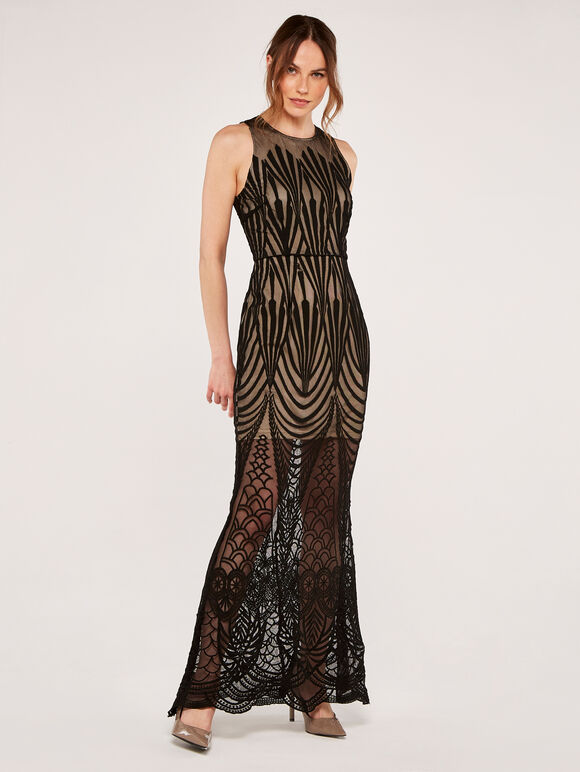Embroidered Maxi Dress, Black, large