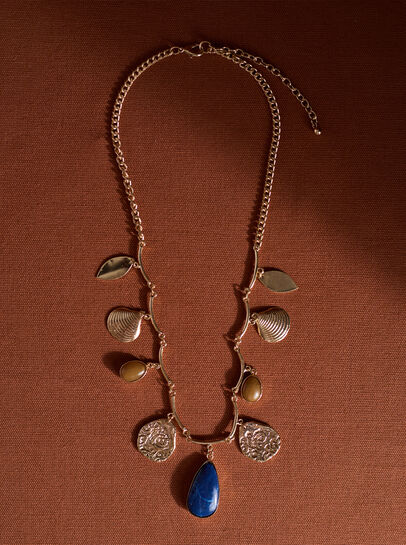 Stone Pendant Gold Tone Necklace