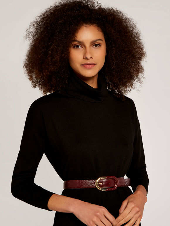 Roll Neck Jumper Dress, Black, large
