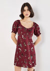 Botanical Floral Smocked Mini Dress, Burgundy, large