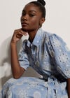 Broderie Anglaise Shirt Midi Dress, Blue, large