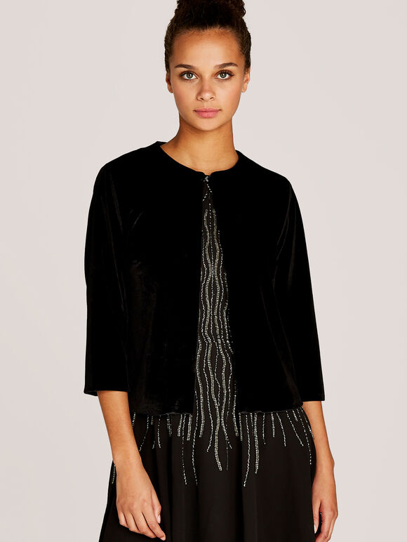 Black Velvet 3/4 Sleeve Light Jacket, Black, large