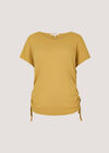 Waffle Knit Ruched T-Shirt, Mustard, large