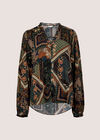 Patchwork Print Ruffle Blouse, Green, large