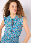 Ditsy Floral Ruffle Sleeve Top, Cream, large