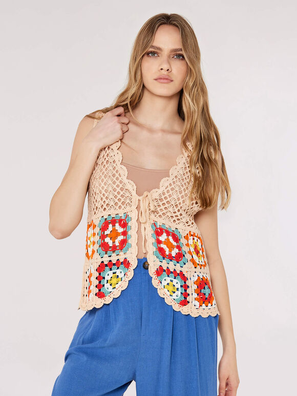 Granny Squares Crochet Waistcoat, Stone, large