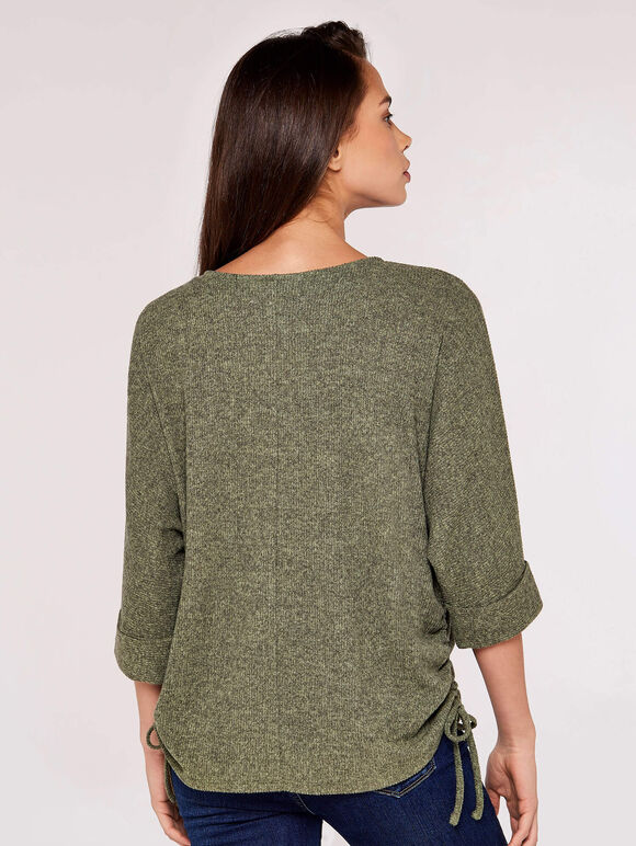 Soft Touch Drawstring Batwing Top, Khaki, large