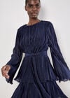 Plisse Tiered Mini Dress, Navy, large
