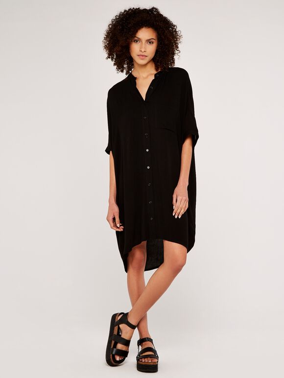 Shirt Dress, Black, large