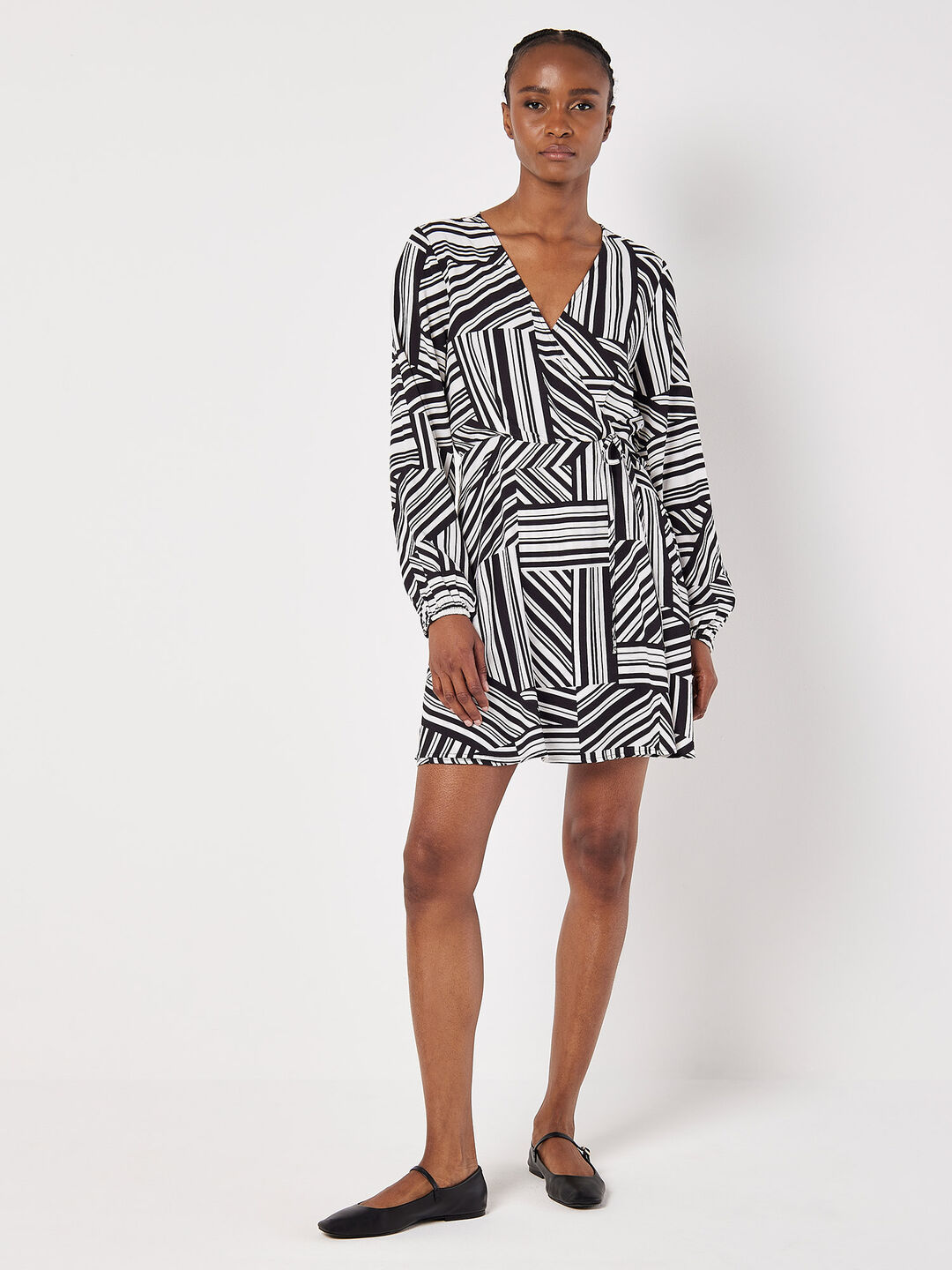 Image of Mixed Stripes Mini Wrap Dress