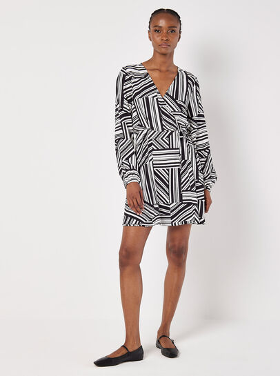Mixed Stripes Mini Wrap Dress