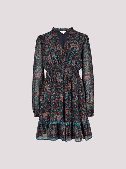 Paisley Ruffle Mini Dress