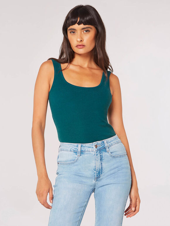 Knitted Tank Top, Green, large