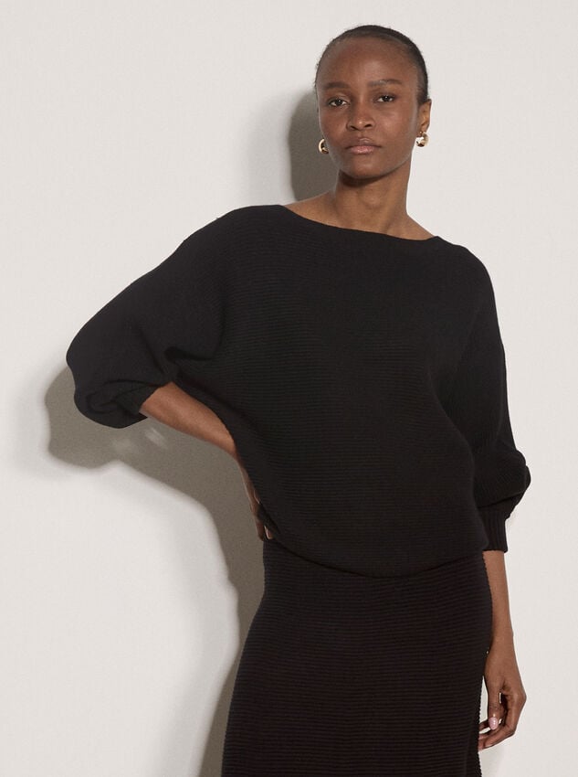 Ribbed Knit Batwing Jumper, Black, large