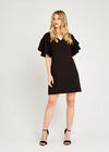Black Ruffle V-Neck Shift Dress, Black, large