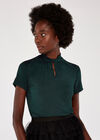 Wrap Collar Short Sleeve Top, Green, large
