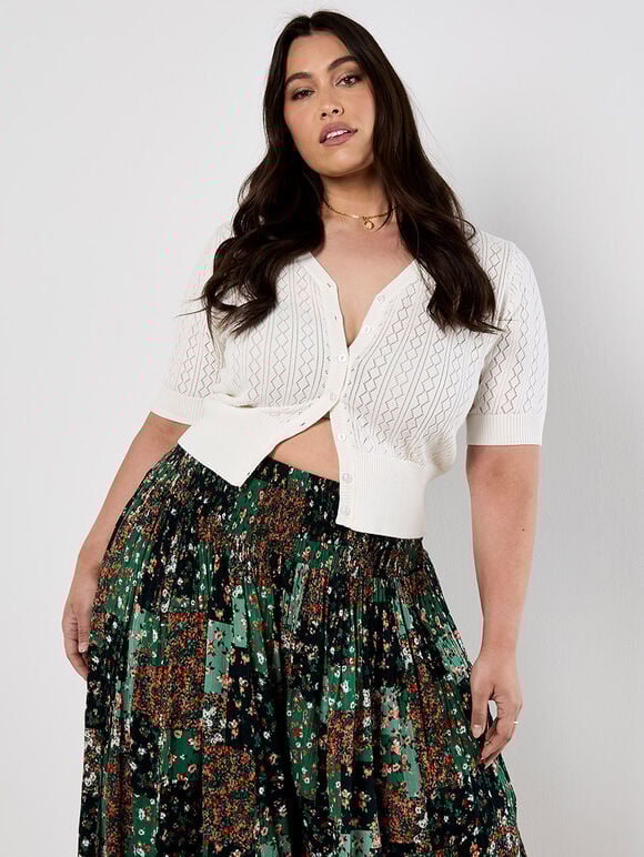 Floral Patchwork Crinkle Wide-Leg Trousers, Green, large