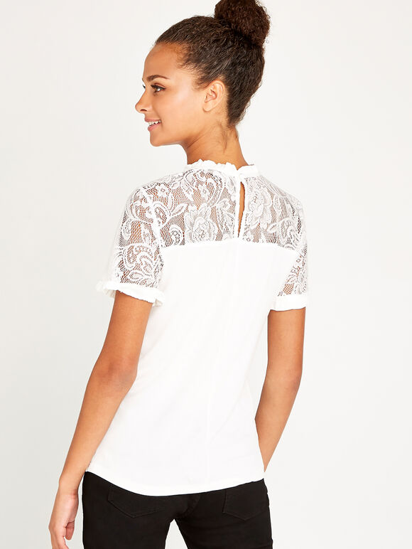 Cream Victoriana Lace Yoke Top, Cream, large