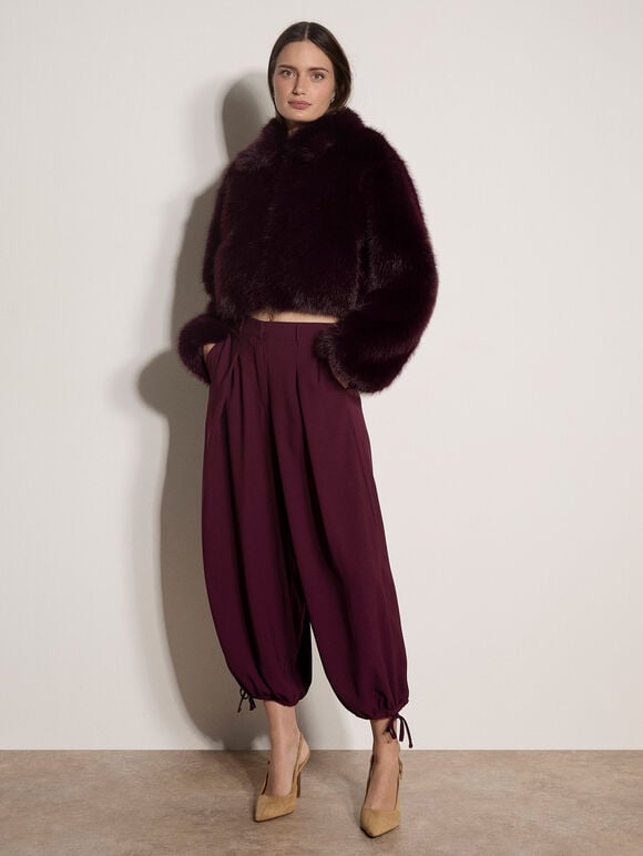 Luxe Faux Fur Short Jacket, Burgundy, large