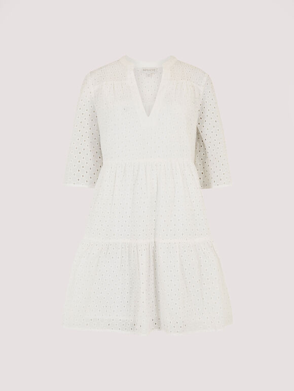 Broderie Anglaise Mini Dress, White, large
