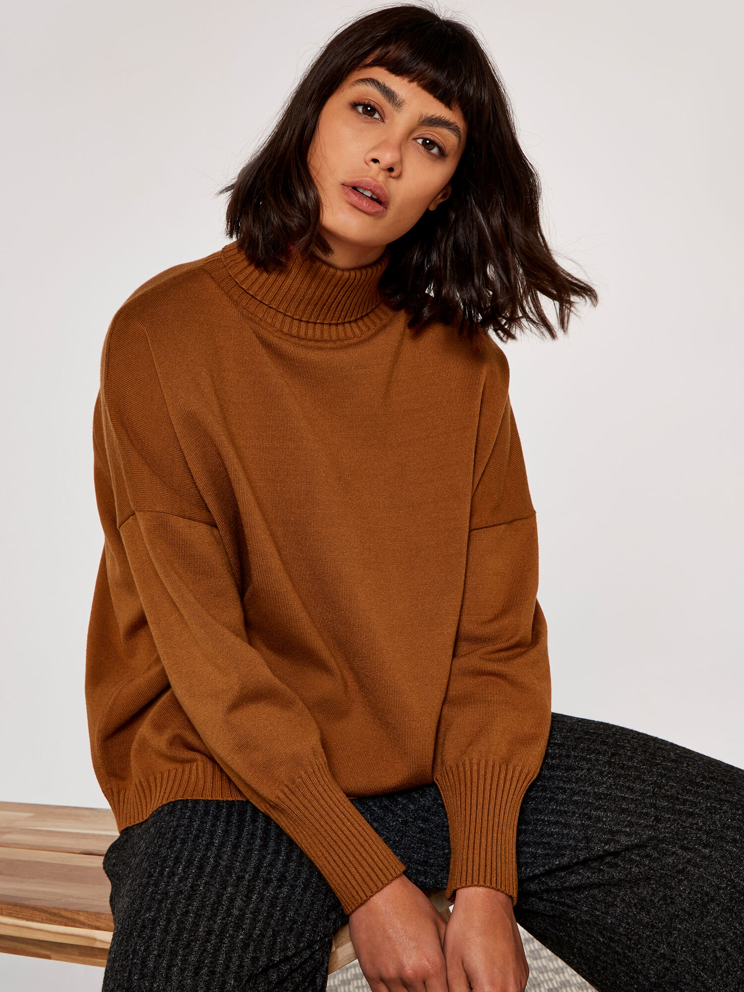 Turtle Neck Jumper Apricot Clothing