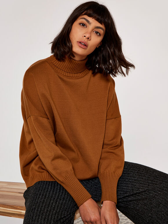 Turtle Neck Jumper, Rust, large