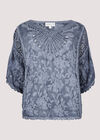 Embroidered Mesh Top, Navy, large