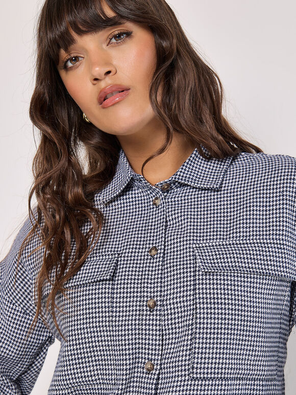 Dogtooth Cropped Shirt, Black, large