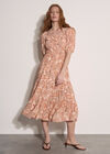 Paisley Print Milkmaid Midi Dress, Peach, large