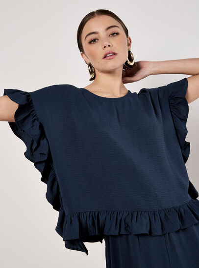 Ruffle Trim Woven Top