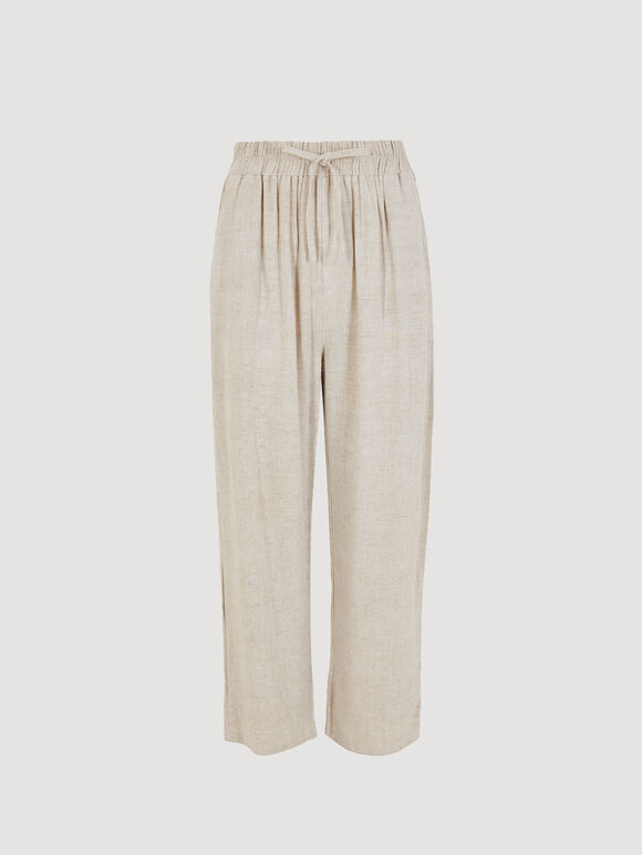 Linen Blend Cropped Trousers, Stone, large