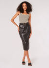 Button Down Faux Leather Midi Skirt, Black, large