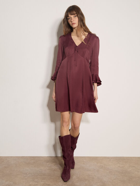 Satin Skater Mini Dress, Burgundy, large
