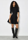 Fit And Flare Ribbed Knit Mini Dress, Black, large