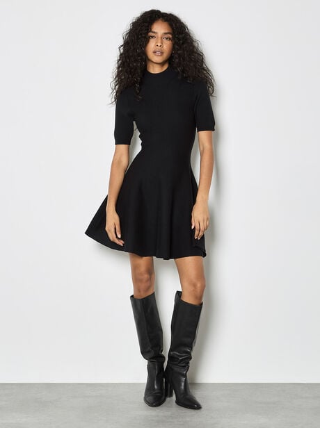 Fit And Flare Ribbed Knit Mini Dress