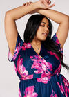 Curve Floral Wrap Midi Dress, Navy, large